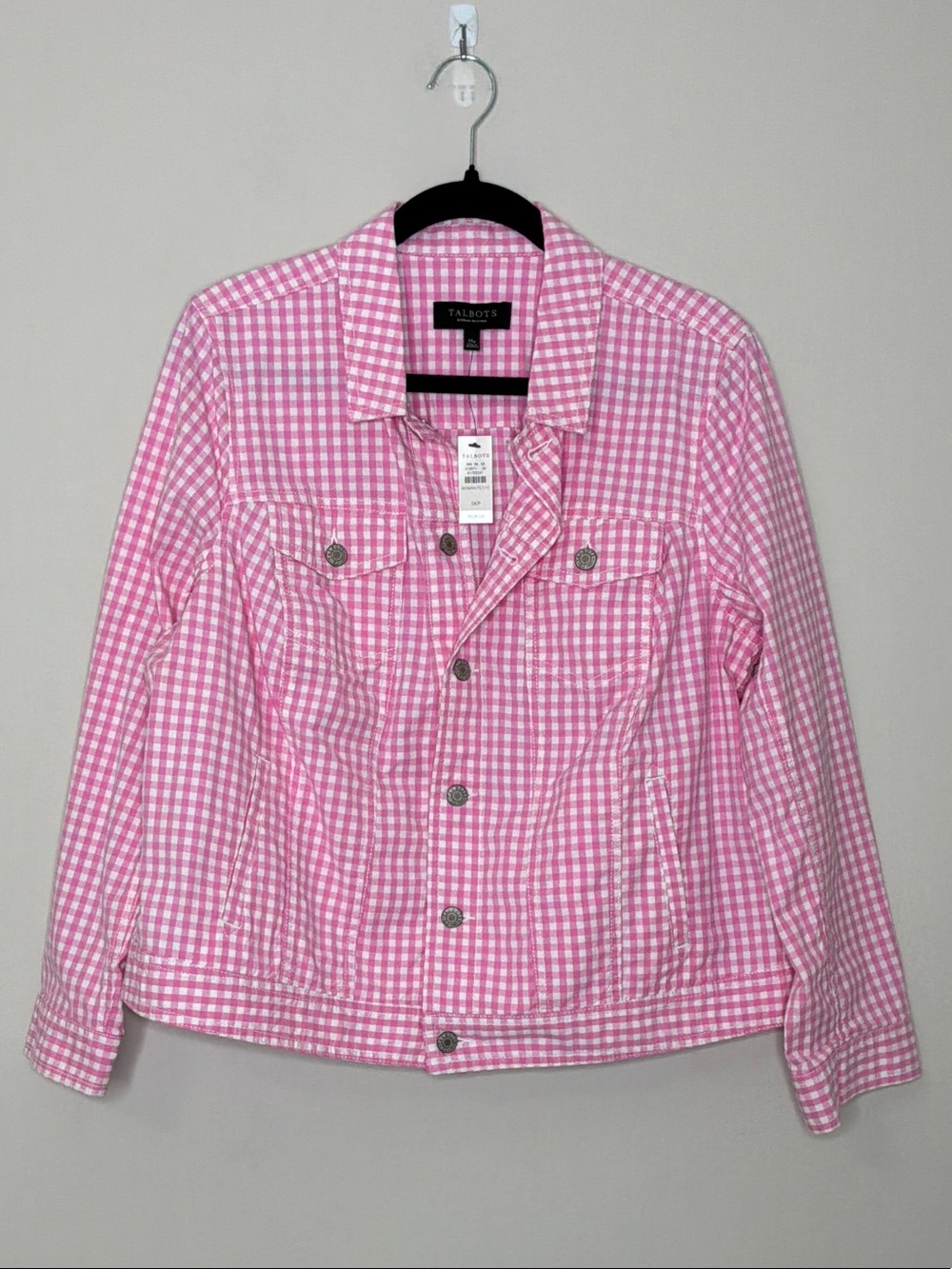 Talbots Pink Gingham Button-Front Cotton Jacket - Picture 12 of 12